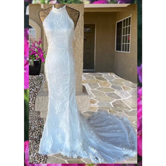 Lulus Glamour White Embroidered Halter Mermaid Maxi Dress Size M NWT - Picture 2 of 15